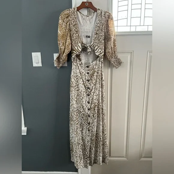 NWOT Free People Gold and Cream Maxi Dress - Picture 7 of 7